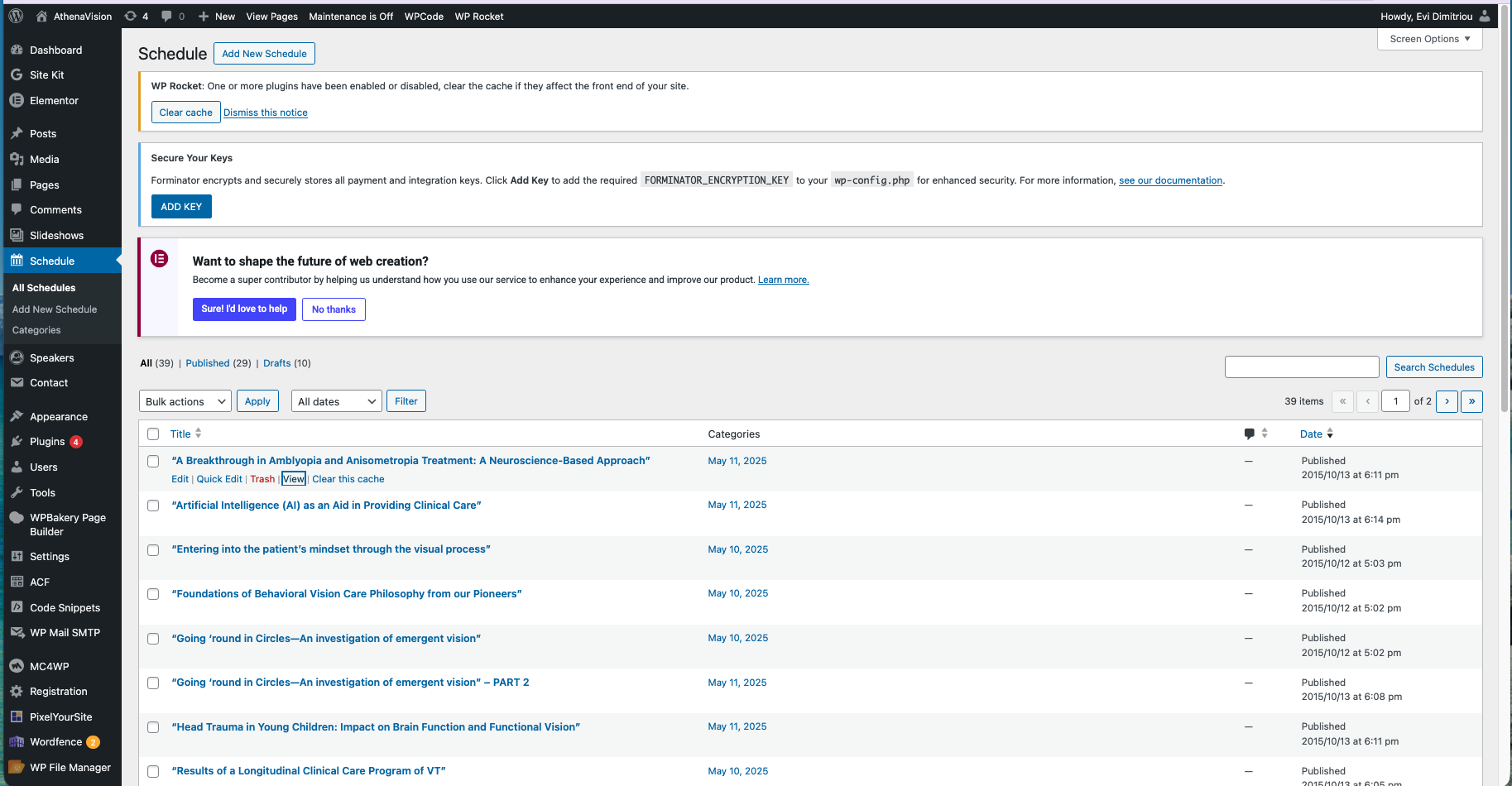 Λίστα All Schedules στο WordPress