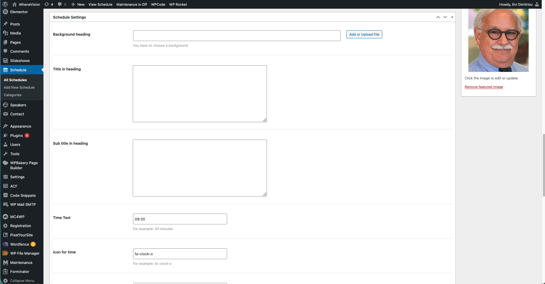 Schedule Settings - Background Heading, Title, Subtitle